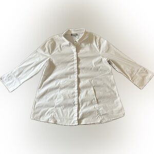 Habitat Med Button Down Shirt Blouse Top White Collared Long Sleeve Modern Clean